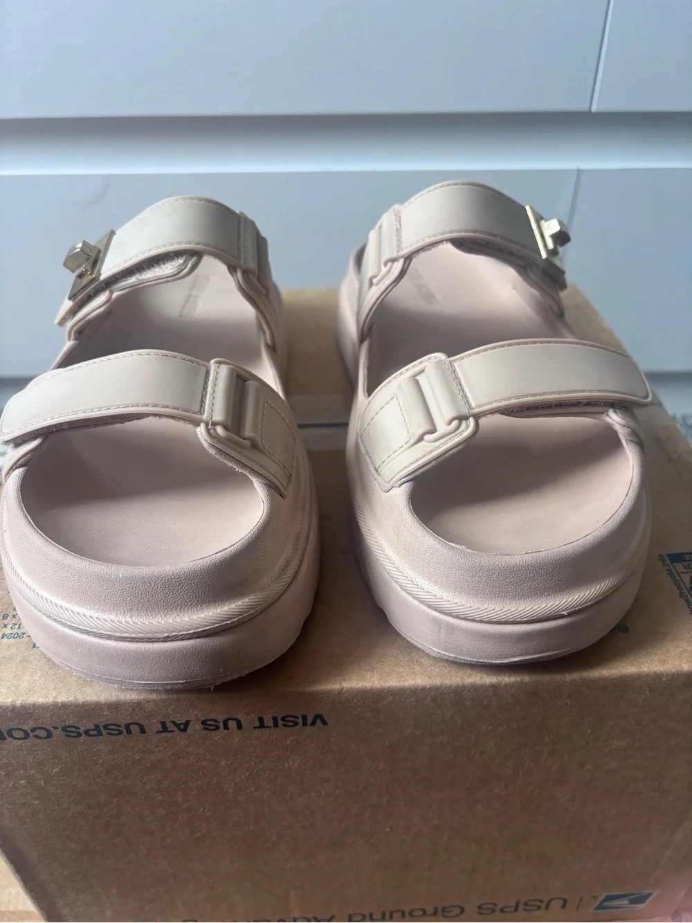 Steve Madden Beige Dual Strap Platform Slides